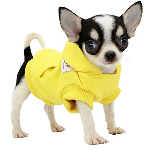 LOPHIPETS Hunde Baumwolle Hoodies Sweatshirts für kleine Hunde Chihuahua Welpen Kleidung Kaltes Wetter Mantel Gelb/XXS von LOPHIPETS