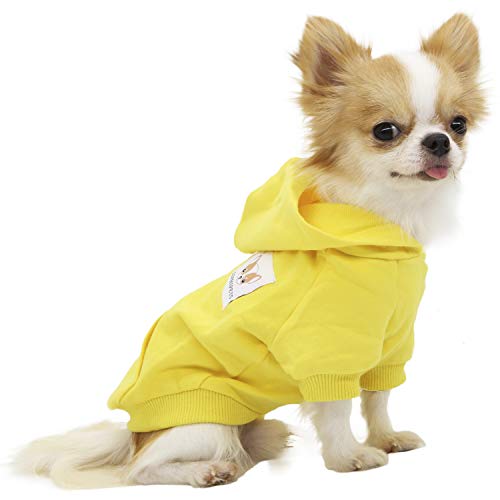 LOPHIPETS Hunde-Kapuzenpullover aus Baumwolle für kleine Hunde, Chihuahua, Welpen, Kleidung, kaltes Wetter, Gelb/XL von LOPHIPETS