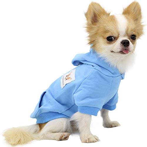 LOPHIPETS Hunde-Kapuzenpullover aus Baumwolle für kleine Hunde, Chihuahua, Welpenkleidung, kaltes Wetter, Cambridge-Blau/XL von LOPHIPETS