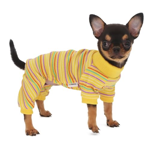 LOPHIPETS Hunde-Pyjama, Einteiler für kleine Hunde, Teetasse, Chihuahua, Yorkie, Welpen, Katzen, Kleidung, Gelb/XXS von LOPHIPETS