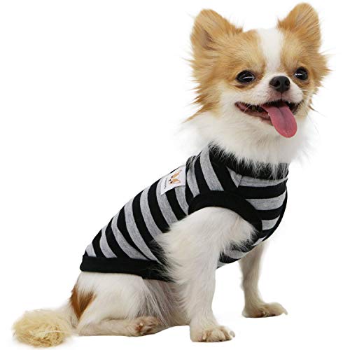 LOPHIPETS Hunde-Shirt, 100 % Baumwolle, gestreift, für kleine Hunde, Chihuahua, Welpen, Tank-Top, Schwarz und Grau von LOPHIPETS