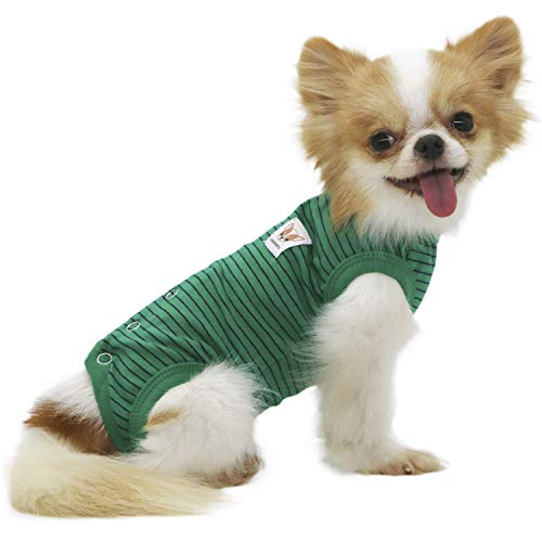 LOPHIPETS Hunde-Shirts für Mädchen, Genesungsanzug, Pyjama für Zwergspitz, Shih Tzu Bichon Min, Pin-Green Strips/L von LOPHIPETS