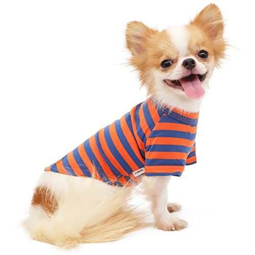 LOPHIPETS Hunde-T-Shirt, 100 % atmungsaktive Baumwolle, gestreift, für kleine Hunde, Chihuahua, Welpen, gestreift, Orange und Blau, Größe M von LOPHIPETS