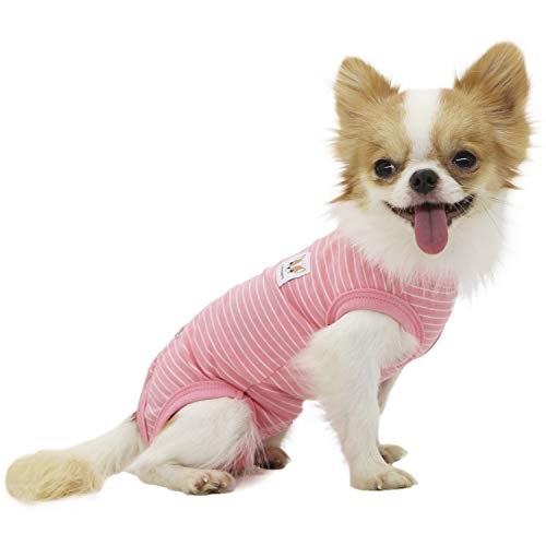 LOPHIPETS Mädchen-Hunde-Shirt, Schlafanzug, für Pomeranian Shih Tzu Bichon Min Pins, rosa Streifen/Größe L von LOPHIPETS