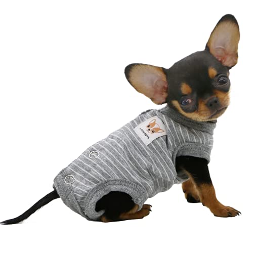 LOPHIPETS Schlafanzüge für kleine Teetassen, Chihuahua, Yorkie, Welpen, Katzen, Kleidung, Grau gestreift, Größe XXS von LOPHIPETS