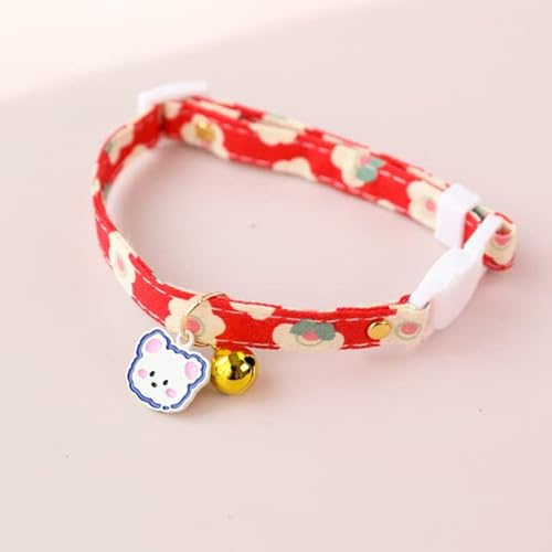 1 Packung Verstellbares Katzenhalsband Bär Blume Frühling Klein Frisch Anhänger Niedlich Mode Sicherheitsschnalle Halsband Haustier Hundehalsband mit Glocke-rotem Bär,(18-32cm),China von LORSHEL