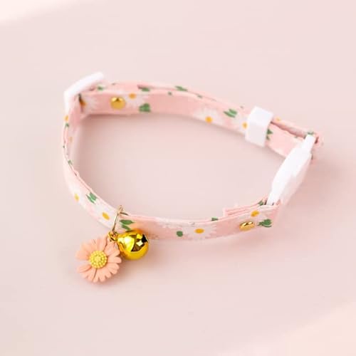 1 Packung Verstellbares Katzenhalsband Bär Blume Frühling Klein Frisch Anhänger Niedlich Mode Sicherheitsschnalle Halsband Haustier Hundehalsband mit Glockenrosa Gänseblümchen, (18-32 cm), China von LORSHEL