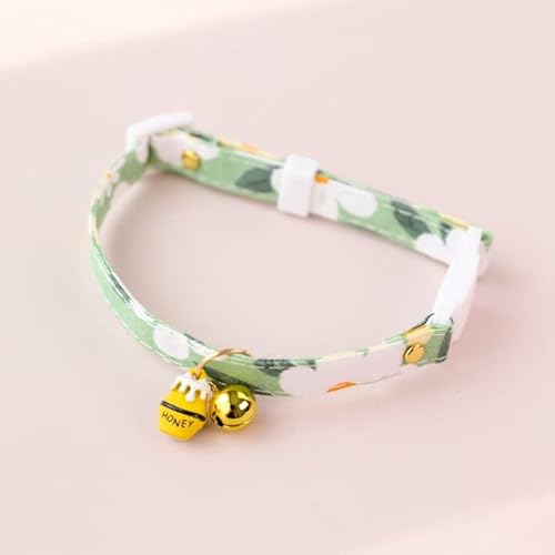 1 Packung Verstellbares Katzenhalsband Bär Blume Frühling Klein Frisch Anhänger Niedlich Mode Sicherheitsschnalle Halsband Haustier Hundehalsband mit glockengrünem Honig,(18-32cm),China von LORSHEL