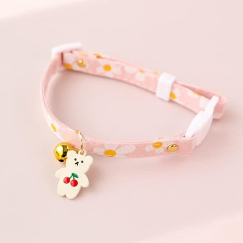 1 Packung verstellbares Katzenhalsband Bär Blume Frühling klein frisch Anhänger niedlich modisch Sicherheitsschnalle Halsband Haustier Hundehalsband mit glockenrosa Bär, (18-32 cm), China von LORSHEL