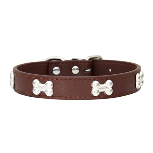 Bone Rivets Hundehalsband aus Leder, buntes Halsband für Welpen, für kleine, mittelgroße Hunde, Katze, Mops, Chihuahua, Zubehör, S-XL-Braun,L von LORSHEL