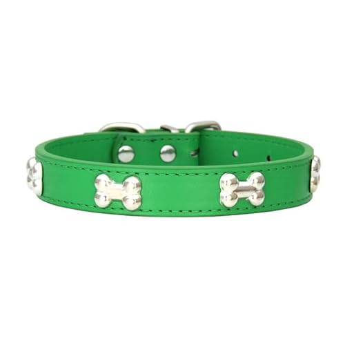 Bone Rivets Hundehalsband aus Leder, buntes Halsband für Welpen, für kleine, mittelgroße Hunde, Katze, Mops, Chihuahua, Zubehör, S-XL-Grün,L von LORSHEL