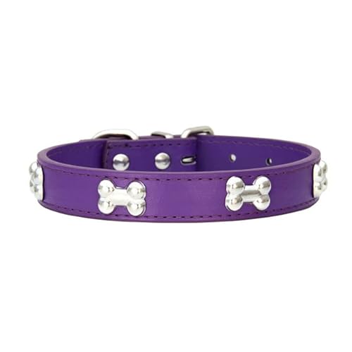 Bone Rivets Hundehalsband aus Leder, buntes Halsband für Welpen, für kleine, mittelgroße Hunde, Katze, Mops, Chihuahua, Zubehör, S-XL-Lila,L von LORSHEL