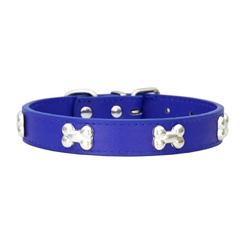 Bone Rivets Hundehalsband aus Leder, buntes Halsband für Welpen, für kleine, mittelgroße Hunde, Katze, Mops, Chihuahua, Zubehör, S-XL-Marineblau,S von LORSHEL