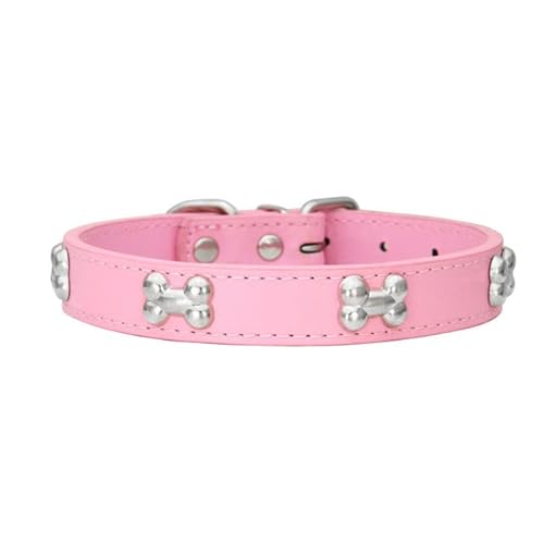 Bone Rivets Hundehalsband aus Leder, buntes Halsband für Welpen, für kleine, mittelgroße Hunde, Katze, Mops, Chihuahua, Zubehör, S-XL-Pink,L von LORSHEL