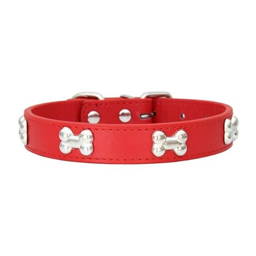 Bone Rivets Hundehalsband aus Leder, buntes Halsband für Welpen, für kleine, mittelgroße Hunde, Katze, Mops, Chihuahua, Zubehör, S-XL-Rot,M von LORSHEL