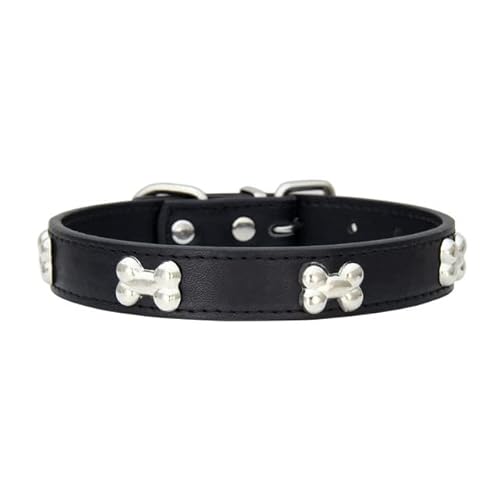 Bone Rivets Hundehalsband aus Leder, buntes Halsband für Welpen, für kleine, mittelgroße Hunde, Katze, Mops, Chihuahua, Zubehör, S-XL-Schwarz,L von LORSHEL