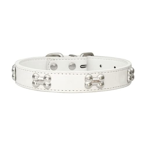 Bone Rivets Hundehalsband aus Leder, buntes Halsband für Welpen, für kleine, mittelgroße Hunde, Katze, Mops, Chihuahua, Zubehör, S-XL-Weiß,L von LORSHEL