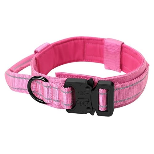 Hundehalsband Trainingshalsbänder Design Hundehalsband für große Hunde Militärisches Hundehalsband für mittelgroße und große Hunde Heimtierbedarf-Halsband-Rosarot,L(45-55cm) von LORSHEL