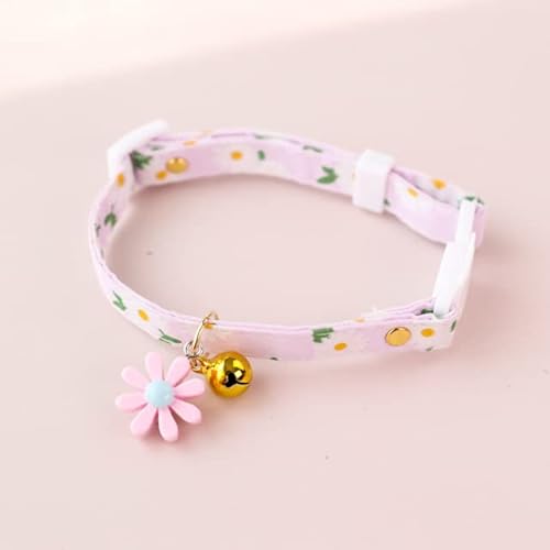 Packung Verstellbares Katzenhalsband Bär Blume Frühling Klein Frisch Anhänger Niedlich Mode Sicherheitsschnalle Halsband Haustier Hundehalsband mit Glocke-lila Sonnenblume,(18-32cm),China von LORSHEL