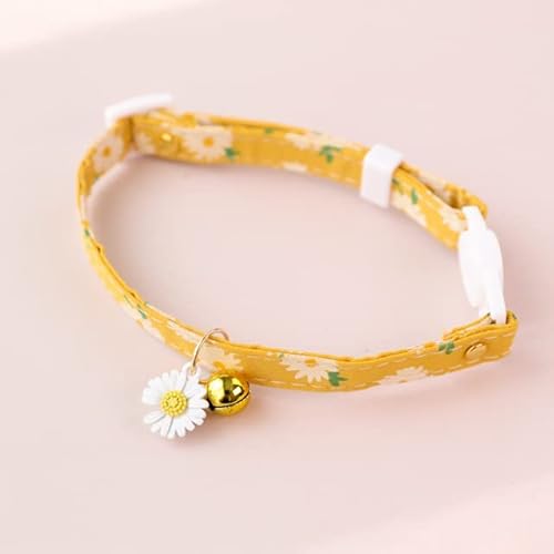 Packung Verstellbares Katzenhalsband Bär Blume Frühling Klein Frisch Anhänger Niedlich Mode Sicherheitsschnalle Halsband Haustier Hundehalsband mit glockengelbem Gänseblümchen,(18-32cm),China von LORSHEL