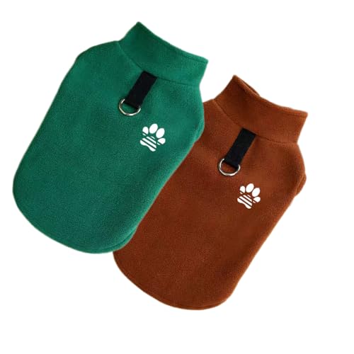 LOSHALL Hundepullover, Fleece-Weste, warmer Pullover, Fleece-Jacke mit D-Ring, für Herbst und Winter, Hundekleidung für kaltes Wetter, für Welpen und kleine Hunde, Uni, Grünbraun, Größe XXL, von LOSHALL