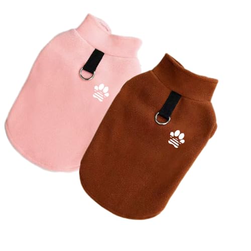 LOSHALL Hundepullover, Fleece-Weste, warmer Pullover, Fleece-Jacke mit D-Ring, für Herbst und Winter, für kaltes Wetter, für Welpen und kleine Hunde, Uni, Rosa, Braun, Größe XL, 2er-Pack von LOSHALL