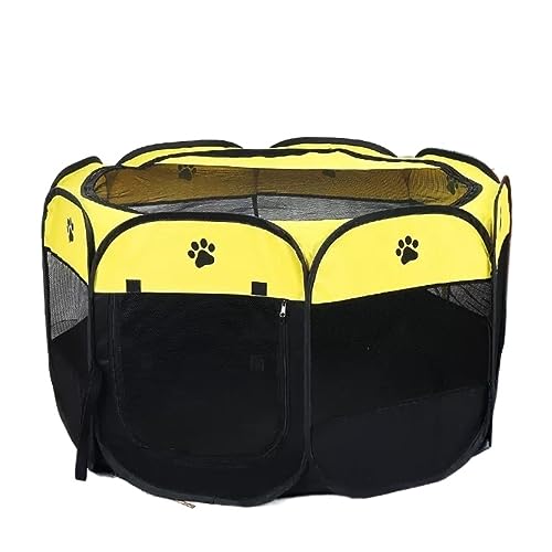 Haustierbett Hundebett Tragbarer, Faltbarer 600D-Oxford-Stoff Und Mesh-Laufstall Für Haustiere, Zaun Für Das Wohnzimmer Katzenbett Tierbett (Color : Yellow, Size : 58 * 114cm) von LOSTIS