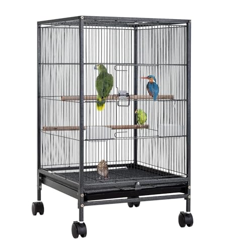 Vogelkäfig Vogelvoliere Schmiedeeiserner Vogelkäfig Mit Offener Spielfläche Und Rollständer, 88,9 cm Großer Papageienkäfig, Vogelkäfige Für Lovebird-Papageien Vogelbauer Vogelhaus von LOSTIS