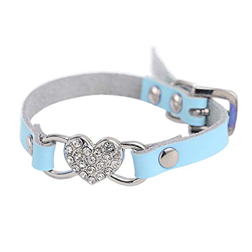 LOSVIP Haustier Lieferungen 2019，Einstellbare Strass Pfirsich Herz Leder Haustier Halsband Halsband(Blau,XS) von LOSVIP