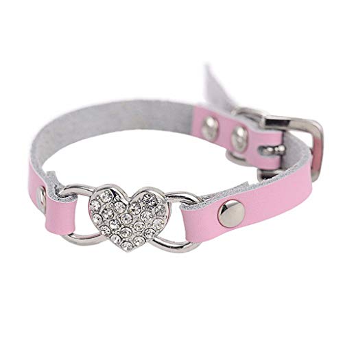 LOSVIP Haustier Lieferungen 2019，Einstellbare Strass Pfirsich Herz Leder Haustier Halsband Halsband(Rosa,XS) von LOSVIP