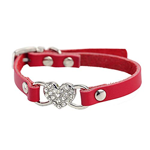 LOSVIP Haustier Lieferungen 2019，Einstellbare Strass Pfirsich Herz Leder Haustier Halsband Halsband(Rot,XS) von LOSVIP