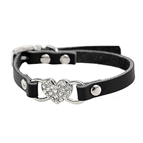 LOSVIP Haustier Lieferungen 2019，Einstellbare Strass Pfirsich Herz Leder Haustier Halsband Halsband(Schwarz,XXS) von LOSVIP