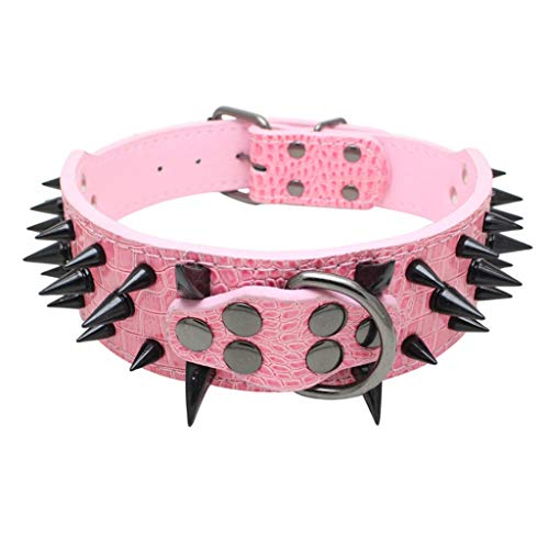 LOSVIP Haustier Lieferungen 2019，Sharp Spiked Studded Lederhalsband für Large Dog (Rosa,L) von LOSVIP