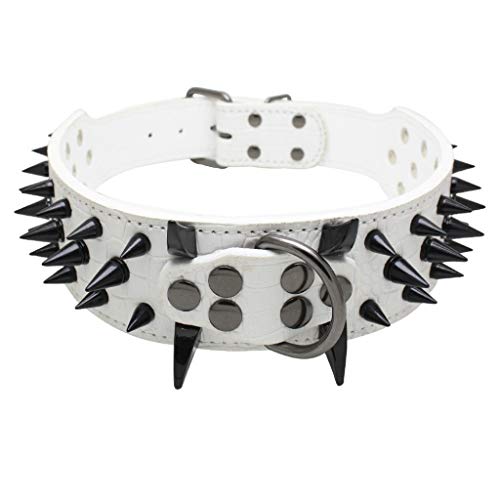 LOSVIP Haustier Lieferungen 2019，Sharp Spiked Studded Lederhalsband für Large Dog (Weiß,L) von LOSVIP