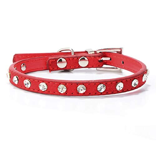 LOSVIP Haustier Lieferungen 2019，Strass verstellbare Leder Hund Welpe Katze Halsbänder Halskette(Rot,37x1.5cm) von LOSVIP