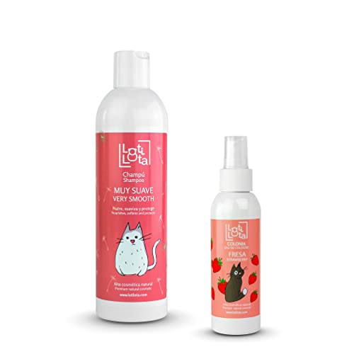 LOTI LOTA Pack Superweiches Shampoo und Köln für Katzen, Erdbeere, maximaler Schutz, nährt und schützt das Fell, reiches Erdbeerduft, Shampoo 500 ml + Erdbeer-Kolonie, 125 ml von LOTI LOTA
