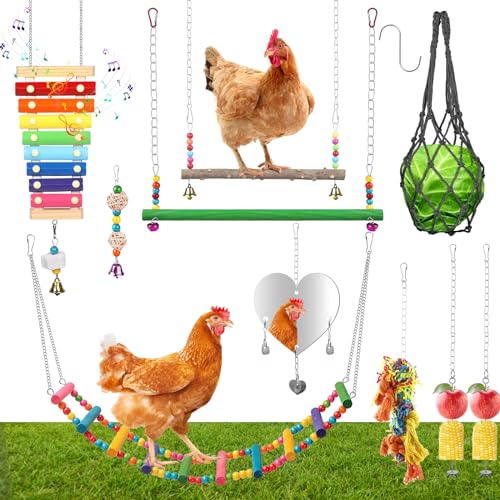 10 x Hühnerspielzeug für Stall, Hühneranreicherungsspielzeug, Hühner-Wurststäbe, Gemüse, Obst, Spieß, hängende Feeder, Spiegel, Xylophon, Leiter, Schaukeln für Hühner, Papageien, Vögel, lustiges von LOTKEY