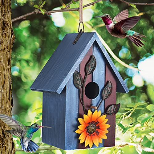 Vogelhaus, Nistkästen für Vögel, rustikaler Holz-Blumen-Nistkasten für Vögel im Freien, hängendes Brauthaus für Gartendekoration, Blau von LOTKEY