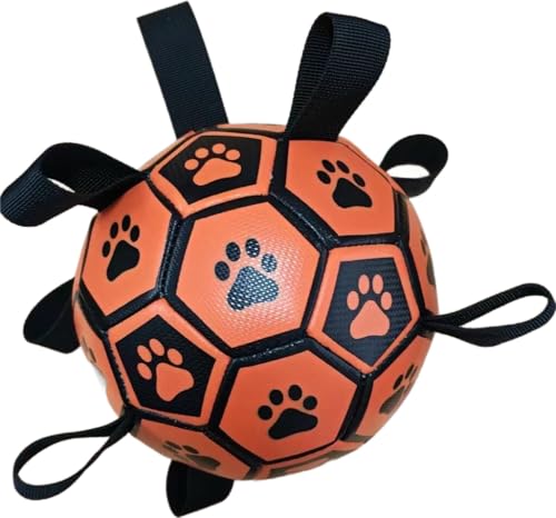 LOTUSWILD Hundeball interaktiver Hundespielzeug-Ball mit Greif-Bänder Haustierspielzeug Fußball Trainingsball mit Pumpe für kleine Hunde (Orange) von LOTUSWILD