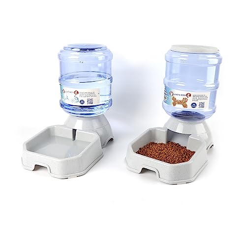 Automatischer Futterspender und Wasserspender, Schwerkraft-Multi-Haustier-Trinkbrunnen, Set mit Futternapf für mittelgroße Hunde, Welpen, Kätzchen, großes Fassungsvermögen, 3,5 l x 2 (Tränke + von LOVE'N KISS