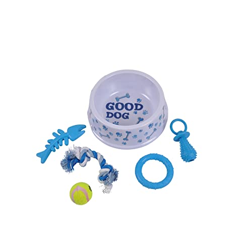 LOVE STORY Welpen-Set, 1 Futternapf + 5 Puppy-Spielzeuge, Blau von LOVE STORY