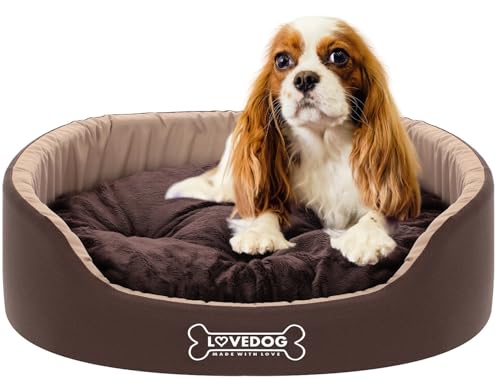 LOVEDOG, Hundebett kuscheliges Hundebett für kleine bis mittlere Hunde mit Hundekissen, flauschige ovale Hundeliege, 80 x 70, Hundesofa, Hundekorb von LOVEDOG