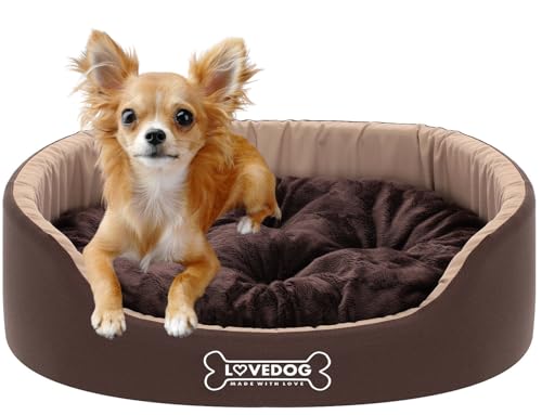 LOVEDOG, kleines Hundebett Hundekorb kuscheliges Hundebett mit Hundekissen, flauschige runde Hundeliege, Katzenbett 50x40 von LOVEDOG