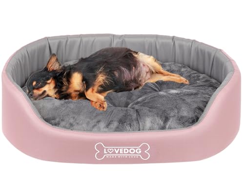 LOVEDOG Hundebett Katze Wasserdicht mit Doppelkissen, Weiches Plüsch, Beruhigend und Anti-Beulen, Kuschelig Halt, Laufstall Antiallergisch Grau (Rosa mit Grau, S (50 x 40 cm)) von LOVEDOG