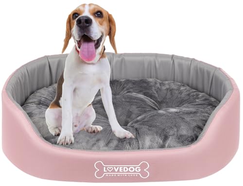 LOVEDOG Hundebett Katze Wasserdicht mit Doppelkissen, Weiches Plüsch, Beruhigend und Anti-Beulen, Kuschelig Halt, Laufstall Antiallergisch Grau (Rosa mit Grau, XL (80 x 70 cm) von LOVEDOG