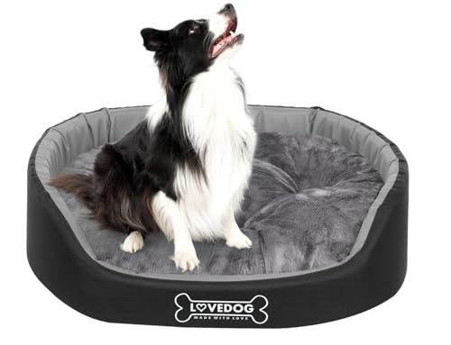 LOVEDOG Hundebett Katze Wasserfest mit Doppelseitigem Kissen, Weich Plüsch, Beruhigend und Anti-Beulen, Flauschige Halt, Laufstall Antiallergisch Schwarz von LOVEDOG