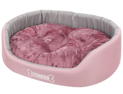 LOVEDOG Hundebett Katze Wasserfest mit Doppelseitigem Kissen, Weiches Plüsch, Beruhigend und Anti-Beulst, Flauschige Liebe, Laufstall Antiallergisch (Rosa und Fuchsia, L (70 x 60 cm)) von LOVEDOG