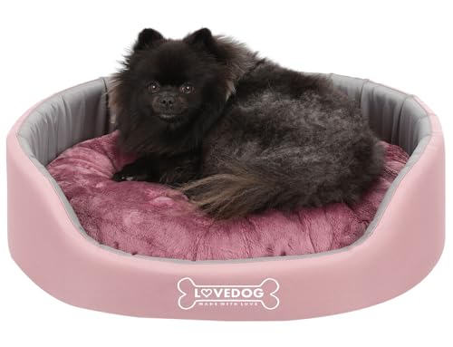 LOVEDOG Hundebett Katze Wasserfest mit Doppelseitigem Kissen, Weiches Plüsch, Beruhigend und Anti-Beulst, Flauschige Blende, Laufsteg Antiallergisch Grau (Rosa und Fuchsia, M (60 x 50 cm)) von LOVEDOG