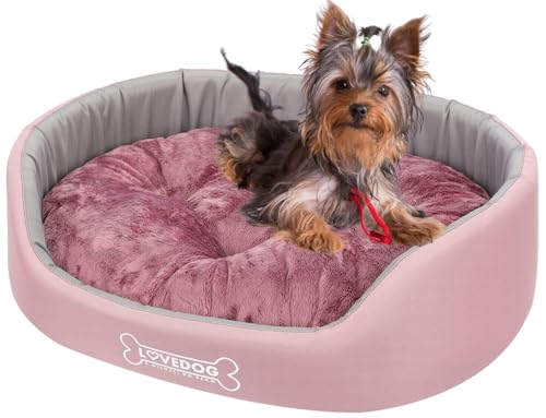 LOVEDOG Hundebett Katze Wasserfest mit Doppelseitigem Kissen, Weiches Plüsch, Beruhigend und Anti-Beulst, Flauschige Liebe, Laufstall Antiallergisch (Rosa und Fuchsia, S (50 x 40 cm) von LOVEDOG