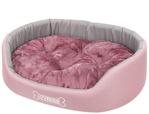 LOVEDOG Hundebett Katze Wasserfest mit Doppelseitigem Kissen, Weiches Plüsch, Beruhigend und Anti-Beulst, Flauschige Blende, Laufsteg Antiallergisch Grau (Rosa und Fuchsia, XL (80 x 70 cm)) von LOVEDOG